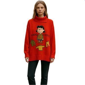 JC de Castelbajac RARE Vintage "Lucy" Charlie Brown Patchwork Sweater Red XXL